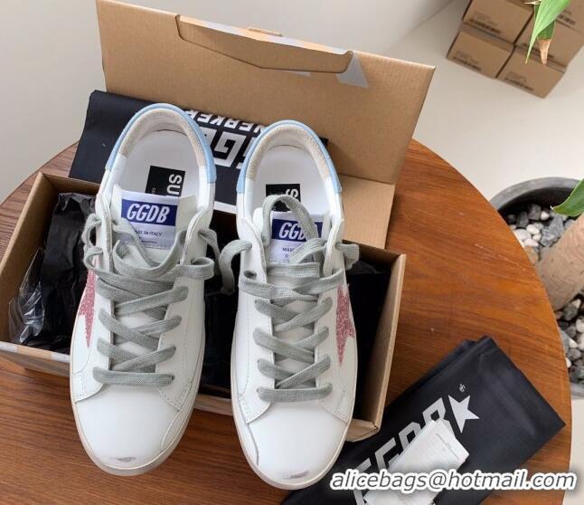 Popular Style Golden Goose GGDB Super-Star Sneakers in Calfskin Whiote/Pink/Blue 328138