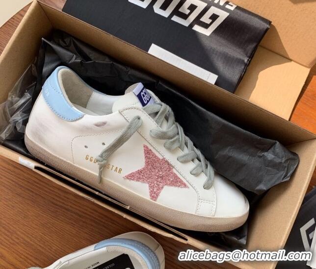 Popular Style Golden Goose GGDB Super-Star Sneakers in Calfskin Whiote/Pink/Blue 328138