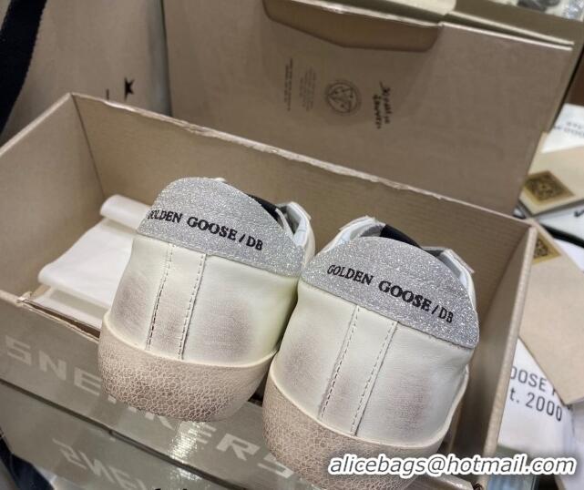 Pretty Style Golden Goose GGDB Super-Star Sneakers in White Calfskin with Silver Glitter 328139