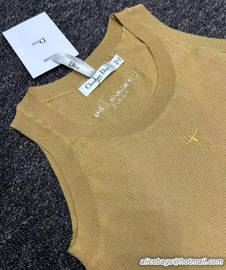 Low Cost Dior Tank Top Gold-Tone Technical Cotton Ribbed Mesh CD4909