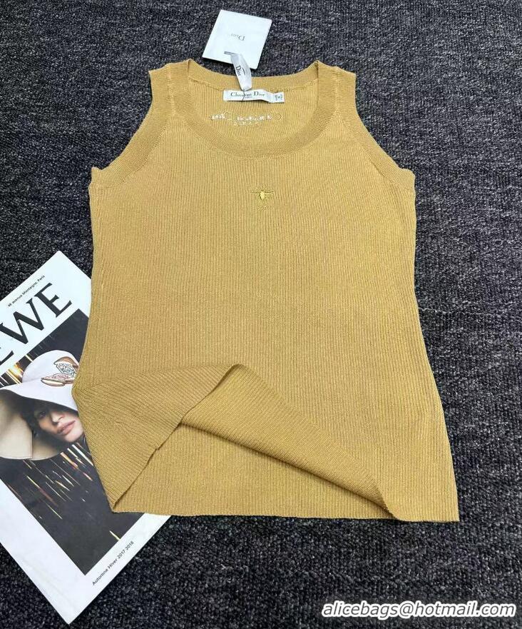 Low Cost Dior Tank Top Gold-Tone Technical Cotton Ribbed Mesh CD4909