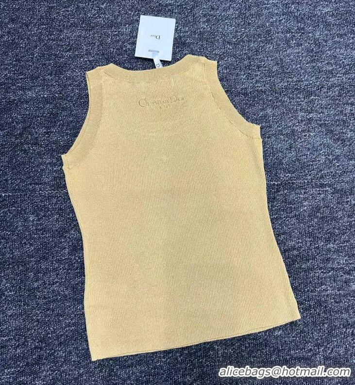 Low Cost Dior Tank Top Gold-Tone Technical Cotton Ribbed Mesh CD4909