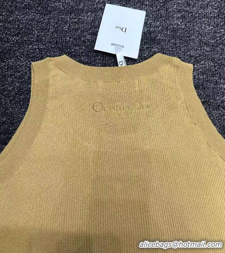 Low Cost Dior Tank Top Gold-Tone Technical Cotton Ribbed Mesh CD4909