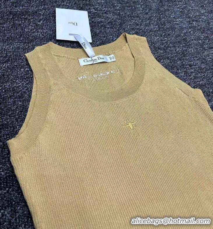 Low Cost Dior Tank Top Gold-Tone Technical Cotton Ribbed Mesh CD4909