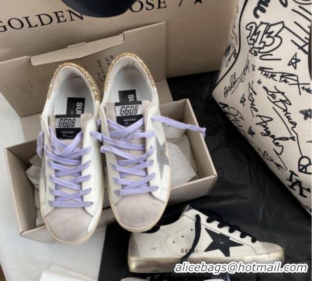 Luxurious Golden Goose GGDB Super-Star Sneakers in Calfskin White/Silver/Gold 328141