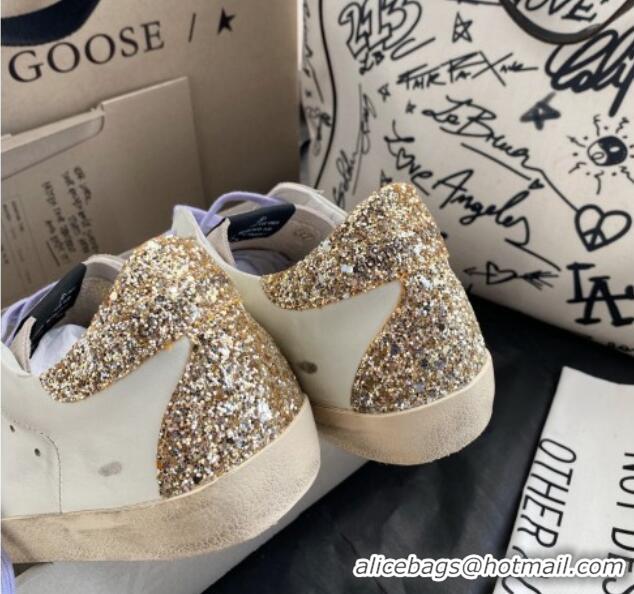 Luxurious Golden Goose GGDB Super-Star Sneakers in Calfskin White/Silver/Gold 328141