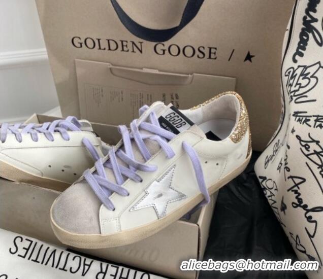 Luxurious Golden Goose GGDB Super-Star Sneakers in Calfskin White/Silver/Gold 328141