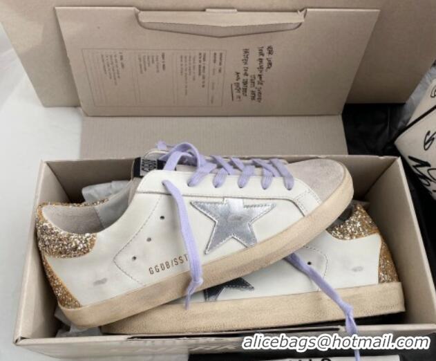 Luxurious Golden Goose GGDB Super-Star Sneakers in Calfskin White/Silver/Gold 328141