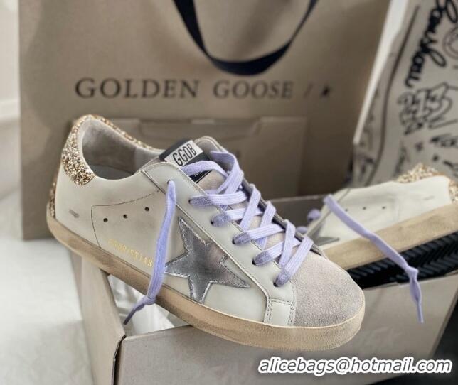 Luxurious Golden Goose GGDB Super-Star Sneakers in Calfskin White/Silver/Gold 328141