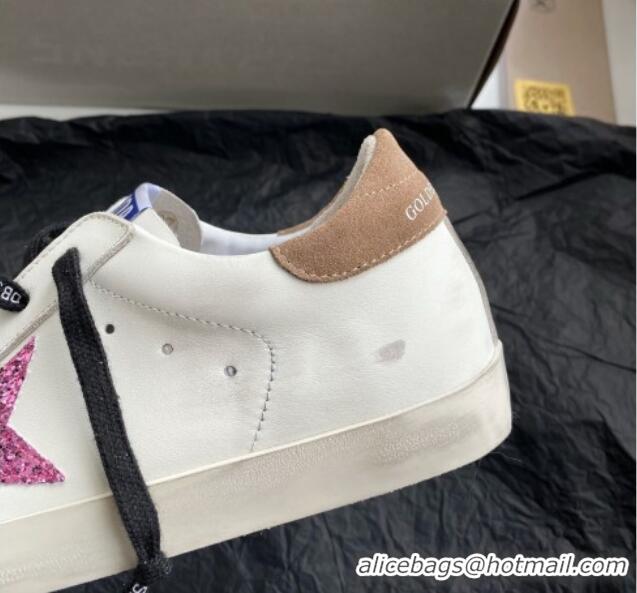 Stylish Golden Goose GGDB Super-Star Sneakers in White Leather and Purple Glitter Star 328143