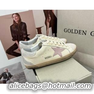 Pretty Style Golden Goose GGDB Super-Star Sneakers in Calfskin with Crystals Tab White/Pink 328145