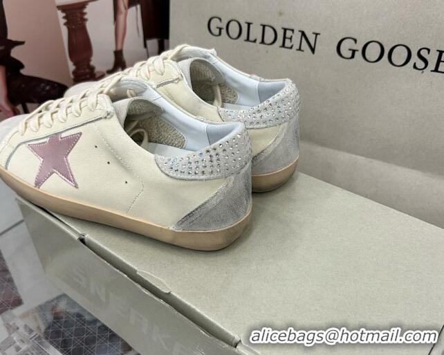 Pretty Style Golden Goose GGDB Super-Star Sneakers in Calfskin with Crystals Tab White/Pink 328145