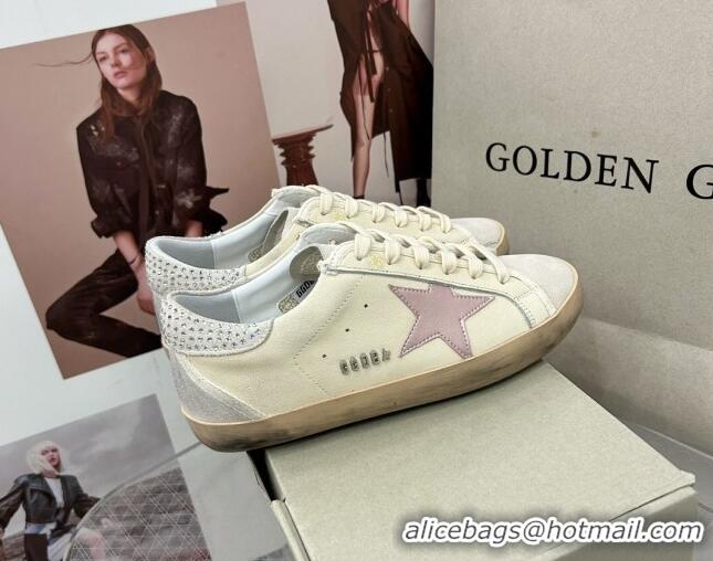 Pretty Style Golden Goose GGDB Super-Star Sneakers in Calfskin with Crystals Tab White/Pink 328145