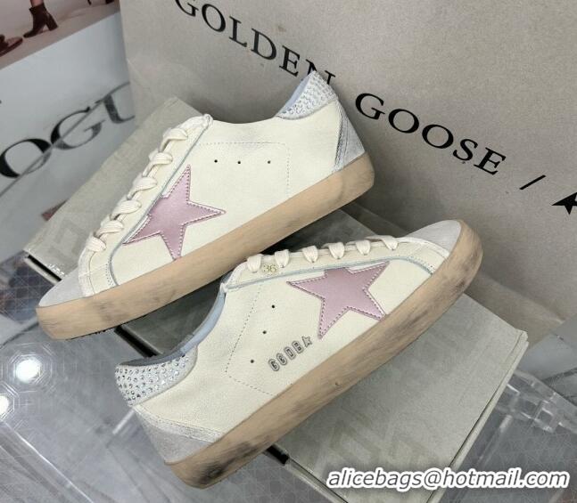 Pretty Style Golden Goose GGDB Super-Star Sneakers in Calfskin with Crystals Tab White/Pink 328145