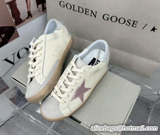 Pretty Style Golden Goose GGDB Super-Star Sneakers in Calfskin with Crystals Tab White/Pink 328145