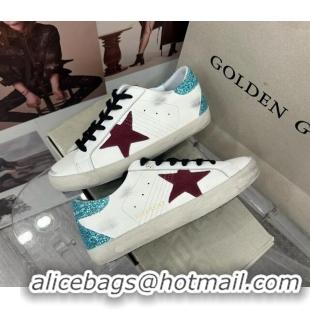 Buy Luxury Golden Goose GGDB Super-Star Sneakers in White Calfskin with Green Glitter Tab 328146