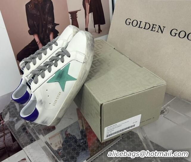 Sumptuous Golden Goose GGDB Super-Star Sneakers in Calfskin White/Green/Blue 328148