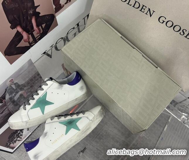 Sumptuous Golden Goose GGDB Super-Star Sneakers in Calfskin White/Green/Blue 328148