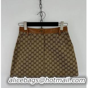 ​Super Quality Gucci GG Monogram Leather Trimmed Cotton Blend Canvas Jacquard Mini Skirt G1563