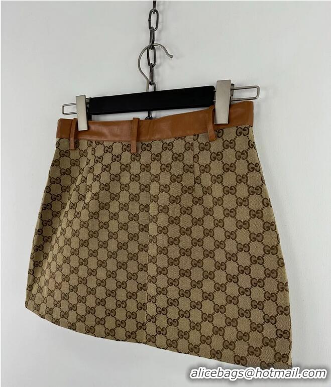 ​Super Quality Gucci GG Monogram Leather Trimmed Cotton Blend Canvas Jacquard Mini Skirt G1563