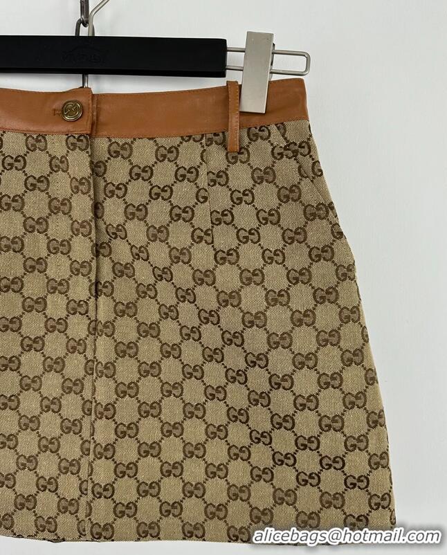 ​Super Quality Gucci GG Monogram Leather Trimmed Cotton Blend Canvas Jacquard Mini Skirt G1563