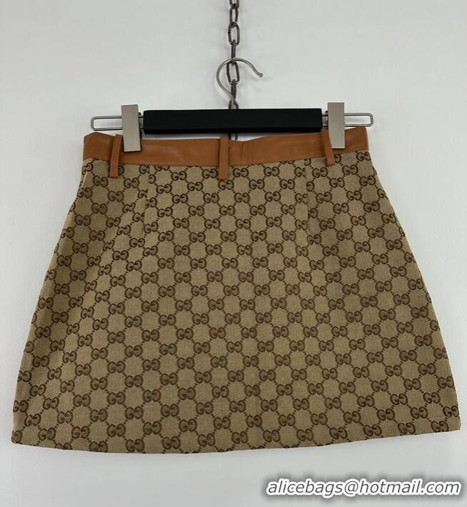 ​Super Quality Gucci GG Monogram Leather Trimmed Cotton Blend Canvas Jacquard Mini Skirt G1563