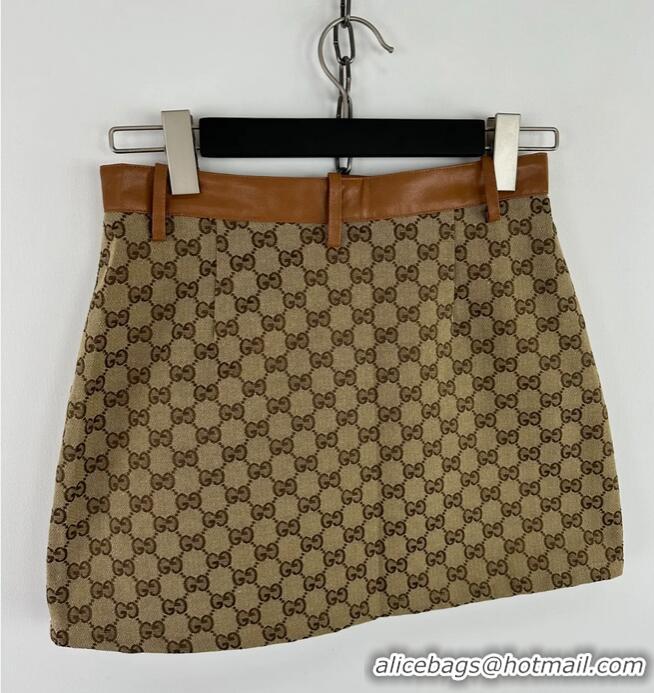 ​Super Quality Gucci GG Monogram Leather Trimmed Cotton Blend Canvas Jacquard Mini Skirt G1563