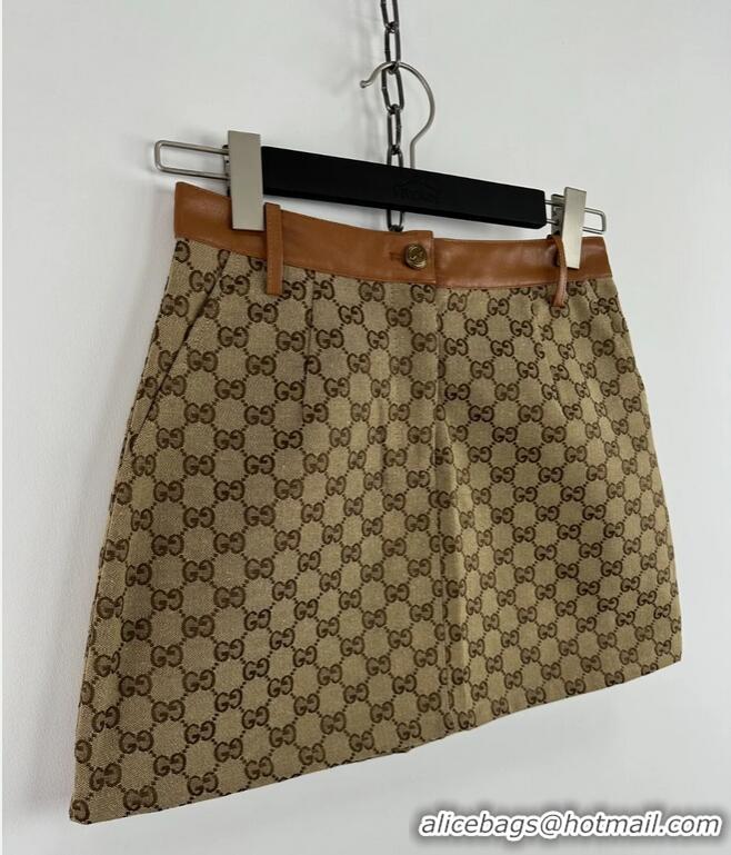 ​Super Quality Gucci GG Monogram Leather Trimmed Cotton Blend Canvas Jacquard Mini Skirt G1563