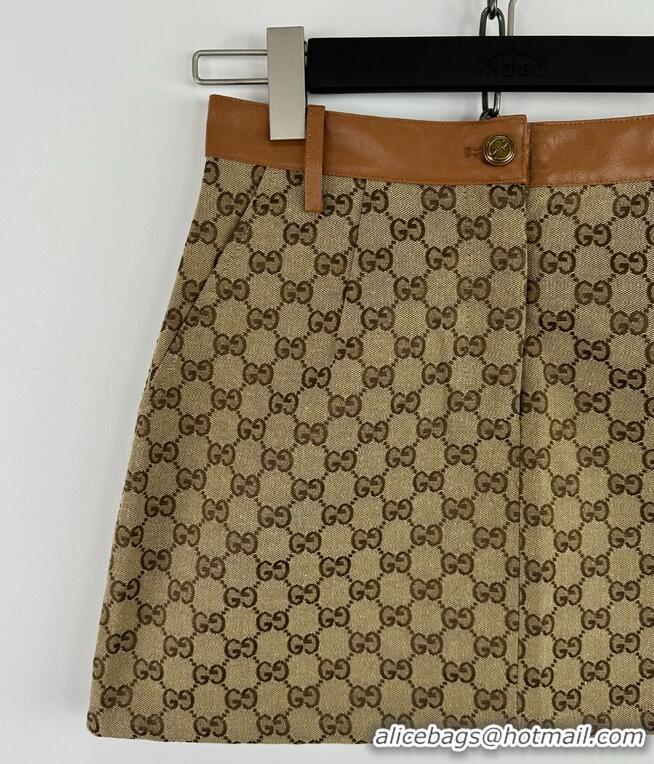 ​Super Quality Gucci GG Monogram Leather Trimmed Cotton Blend Canvas Jacquard Mini Skirt G1563