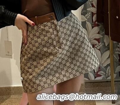 ​Super Quality Gucci GG Monogram Leather Trimmed Cotton Blend Canvas Jacquard Mini Skirt G1563