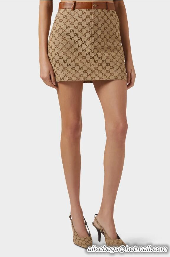 ​Super Quality Gucci GG Monogram Leather Trimmed Cotton Blend Canvas Jacquard Mini Skirt G1563