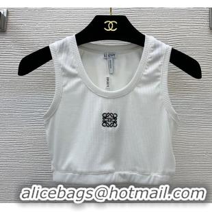 ​Pretty Style Loewe Logo Embroidered Cropped Anagram Tank top in Cotton L1256 White