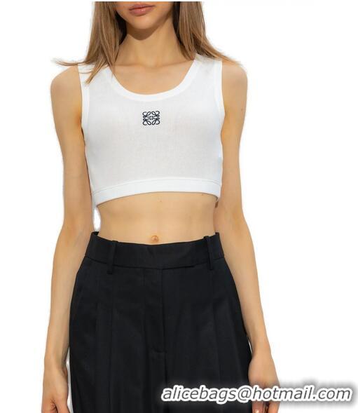 ​Pretty Style Loewe Logo Embroidered Cropped Anagram Tank top in Cotton L1256 White