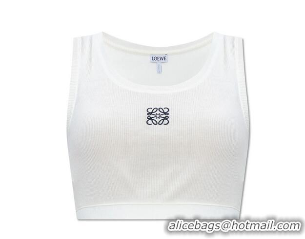 ​Pretty Style Loewe Logo Embroidered Cropped Anagram Tank top in Cotton L1256 White