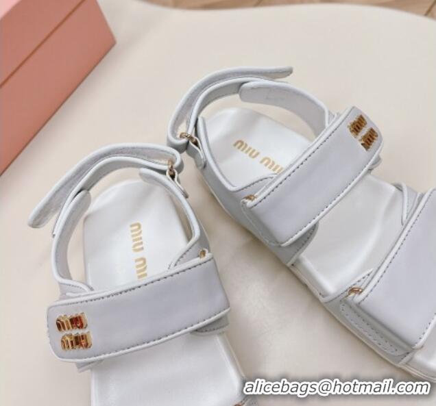 Stylish Miu Miu Nappa Leather Strap Flat Sandals White 327059