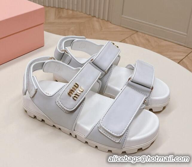 Stylish Miu Miu Nappa Leather Strap Flat Sandals White 327059