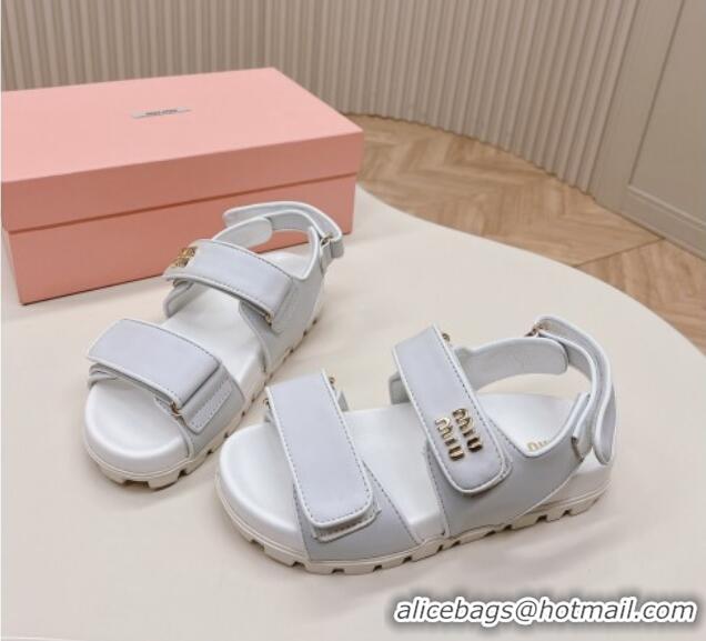 Stylish Miu Miu Nappa Leather Strap Flat Sandals White 327059