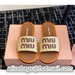 Unique Style Miu Miu Raffia-effect woven fabric slides sandals Beige 327067