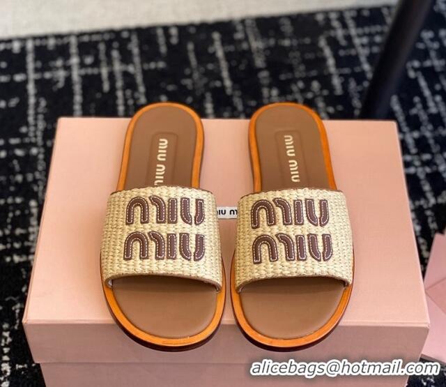 Unique Style Miu Miu Raffia-effect woven fabric slides sandals Beige 327067