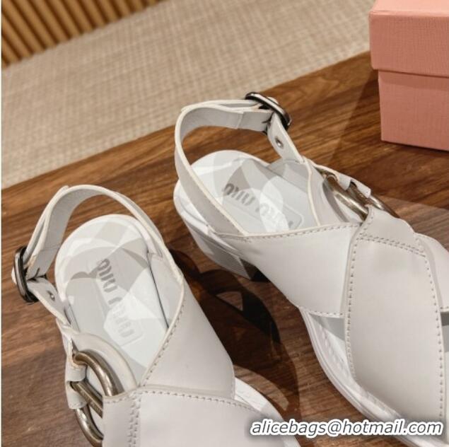 Sophisticated Miu Miu Leather Heel Sandals with Buckle White 327072