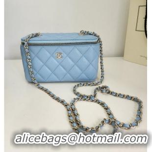 Well Crafted Chanel 22S Vanity Case Caviar Leather CH8812 Baby Blue Gold