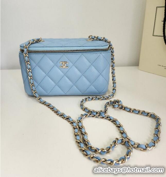 Well Crafted Chanel 22S Vanity Case Caviar Leather CH8812 Baby Blue Gold