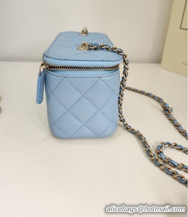 Well Crafted Chanel 22S Vanity Case Caviar Leather CH8812 Baby Blue Gold