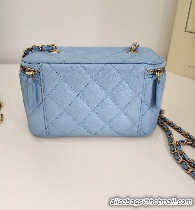 Well Crafted Chanel 22S Vanity Case Caviar Leather CH8812 Baby Blue Gold