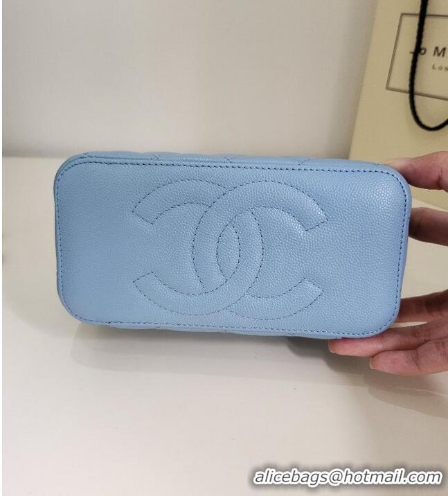 Well Crafted Chanel 22S Vanity Case Caviar Leather CH8812 Baby Blue Gold