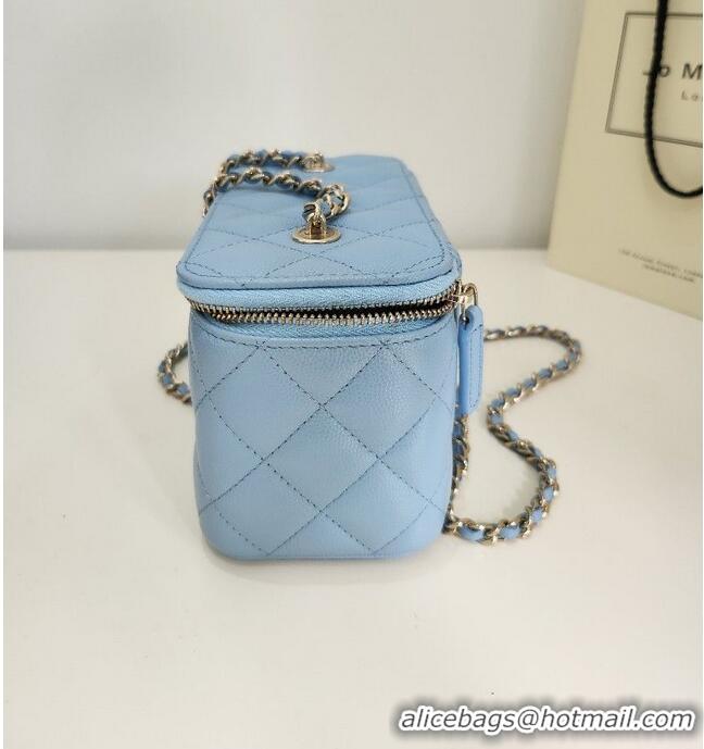 Well Crafted Chanel 22S Vanity Case Caviar Leather CH8812 Baby Blue Gold