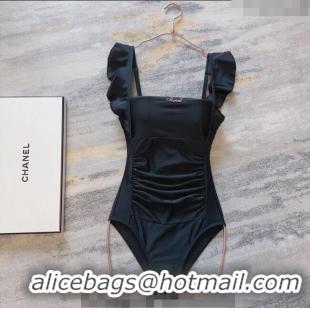 Luxury Wholesale Chanel Ruffled Swimwear CH0401 Black 2024