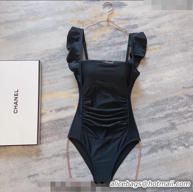 Luxury Wholesale Chanel Ruffled Swimwear CH0401 Black 2024