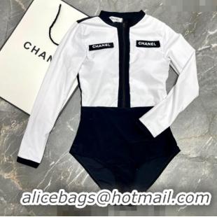 Buy Classic Chanel Long Sleeve Swimwear CH0401 White/Black 2024