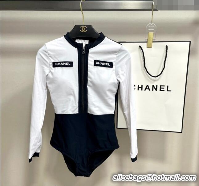 Buy Classic Chanel Long Sleeve Swimwear CH0401 White/Black 2024